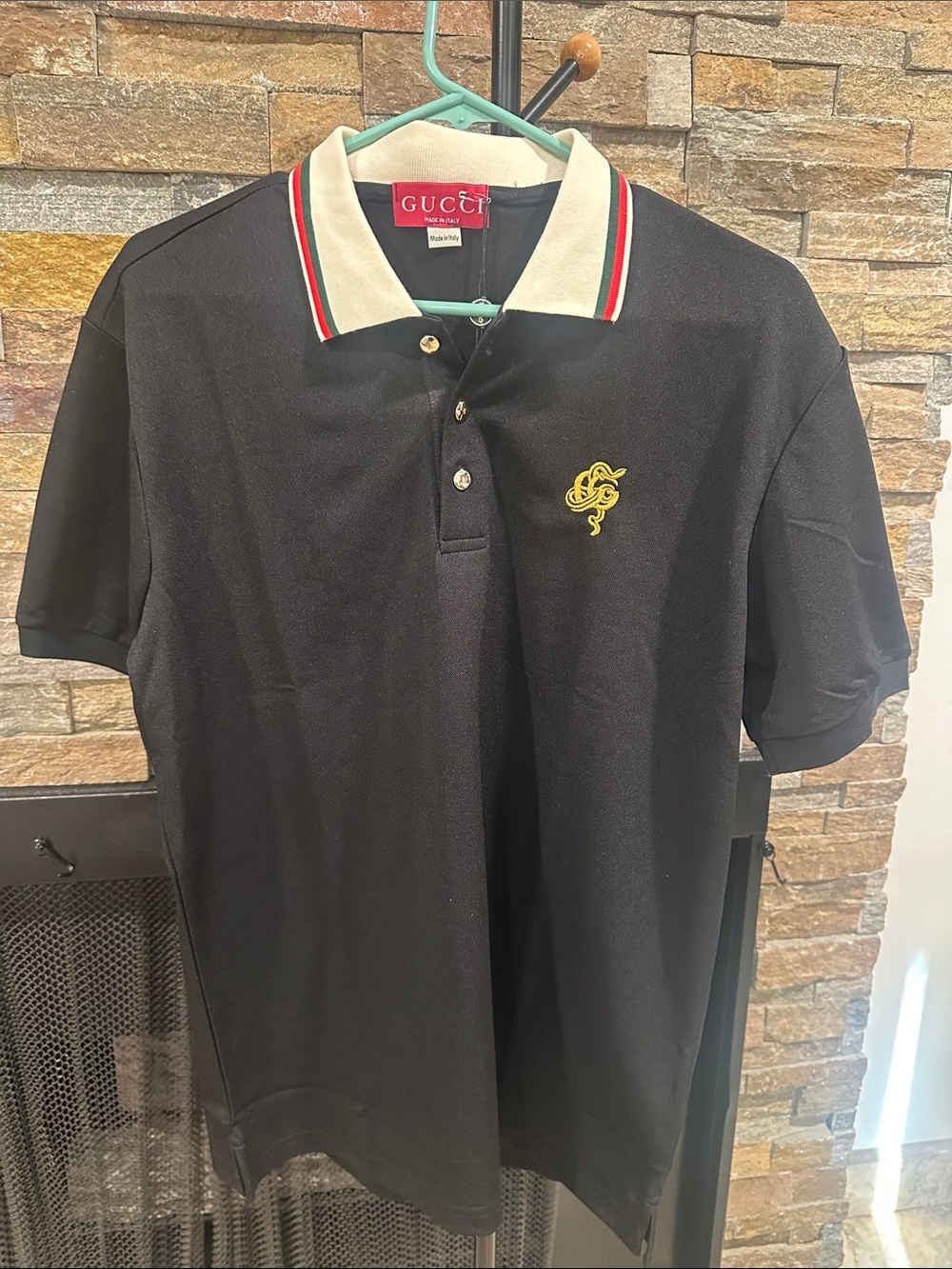 Men's Black Polo Shirt with Contrast Collar size S